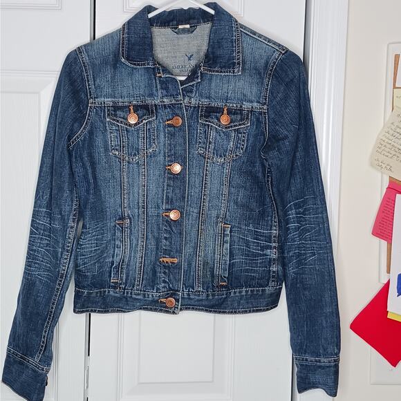 American Eagle Cropped Denim Jacket Size Small - Picture 1 of 12